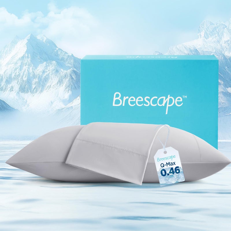 Breescape Cooling Pillow Cases Standard/Queen Size - BlendTek Dry & Cool Technology for Hot Sleepers and Night Sweats, Soft & Smooth Pillowcases for Hair & Skin Care, Set of 2, 20"" x 30"", Misty Gray - Image 1